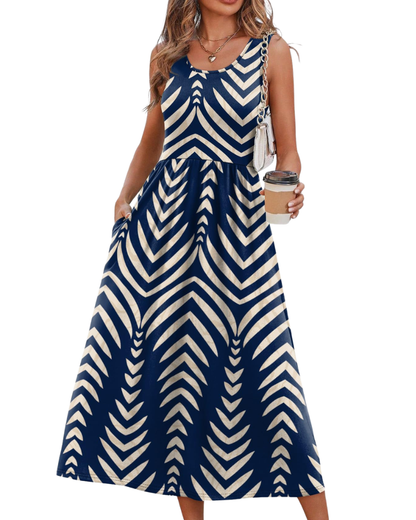 Robe Midi Femme en tissu léger, avec poches, coupe fluide – Menvelo