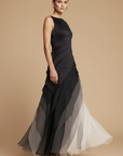 Robe Maxi Femme Chiffon Dégradé – Coupe Asymétrique Superposée Sans Manches
