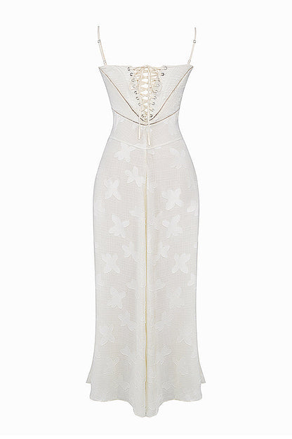 Robe longue à fines bretelles femme – coupe ajustée ourlet évasé
