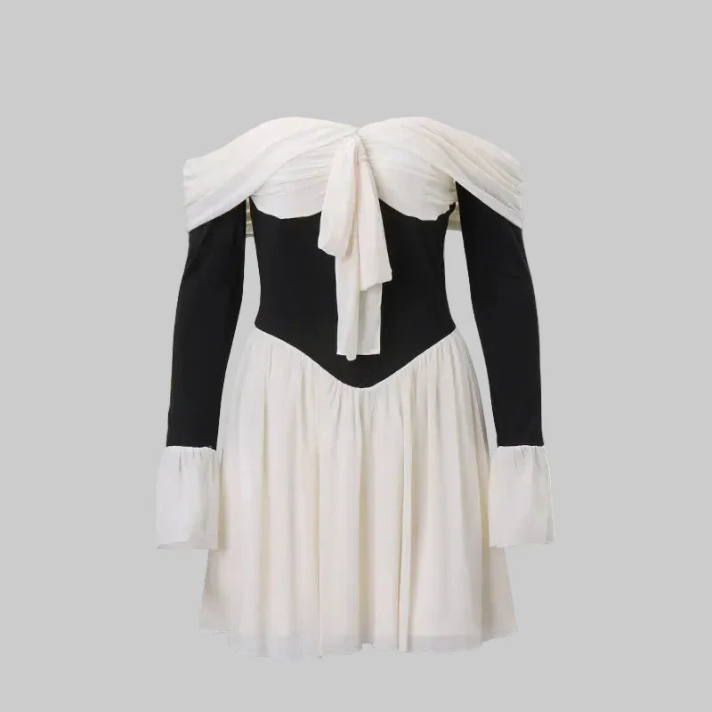 Robe Mini Femme en tissu léger, épaules dénudées, coupe fluide – Menvelo