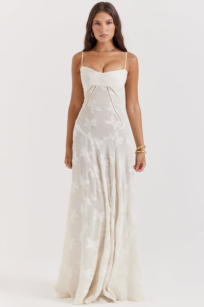 Robe longue à fines bretelles femme – coupe ajustée ourlet évasé