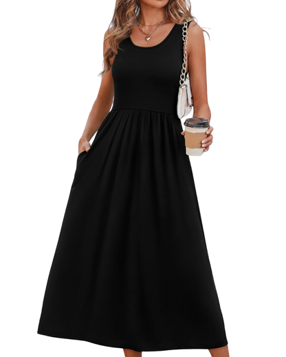 Robe Midi Femme en tissu léger, avec poches, coupe fluide – Menvelo