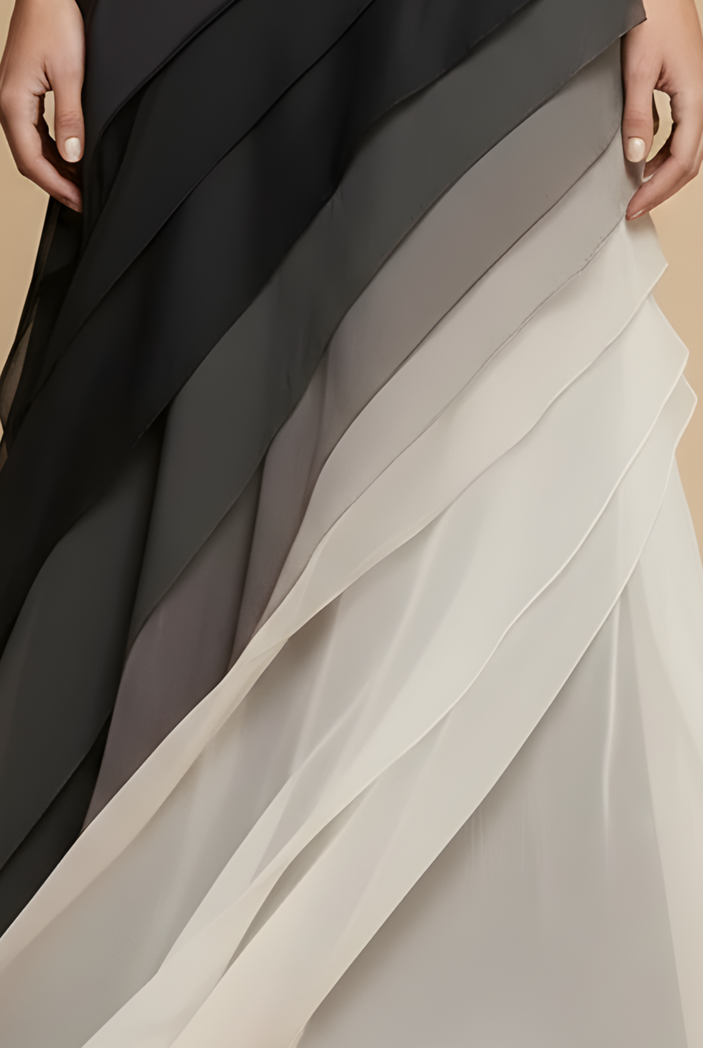 Robe Maxi Femme Chiffon Dégradé – Coupe Asymétrique Superposée Sans Manches
