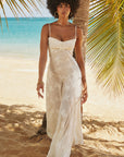 Robe longue à fines bretelles femme – coupe ajustée ourlet évasé