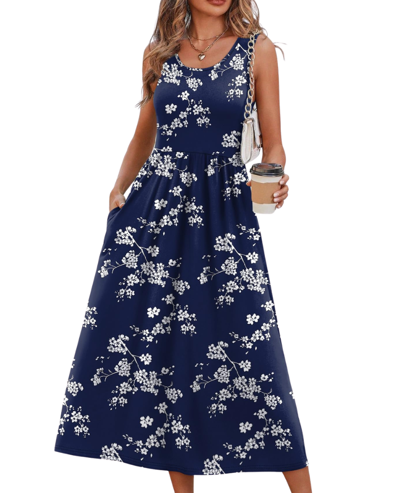 Robe Midi Femme en tissu léger, avec poches, coupe fluide – Menvelo