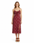 Robe Midi Femme Fleurie – Bretelles Fines, Nœud et Fente Latérale