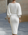 Robe Midi en Maille pour Femme – Manches Chauve-Souris Coupe Ajustée