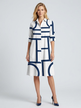 Robe Chemise Femme Imprimé Géométrique – Coupe Trapèze Midi
