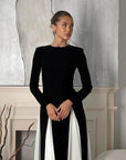 Robe Longue Structurée à Manches Longues pour Femme – Coupe Ajustée Style Soirée