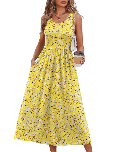 Robe Midi Femme en tissu léger, avec poches, coupe fluide – Menvelo