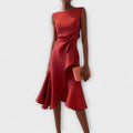 Robe Midi Structurée Sans Manches pour Femme – Col Rond Ourlet Évasé Ajusté