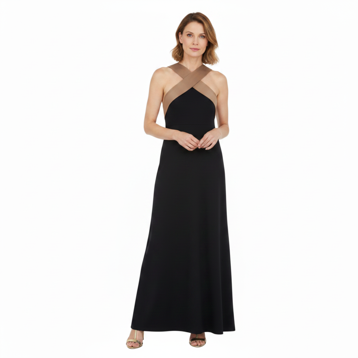 Robe Longue Femme – Encolure Halter Croisée et Silhouette Fluide