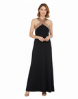 Robe Longue Femme – Encolure Halter Croisée et Silhouette Fluide