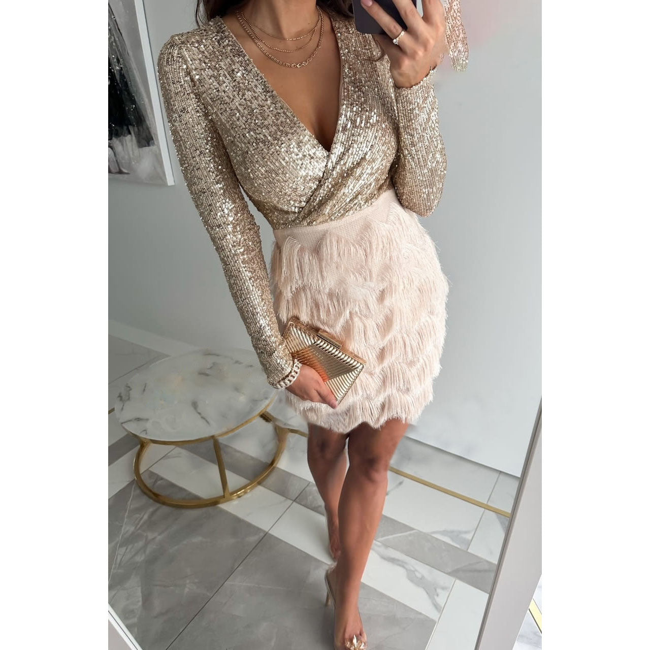 Robe Midi Femme en stretch, à paillettes, coupe confortable – Menvelo