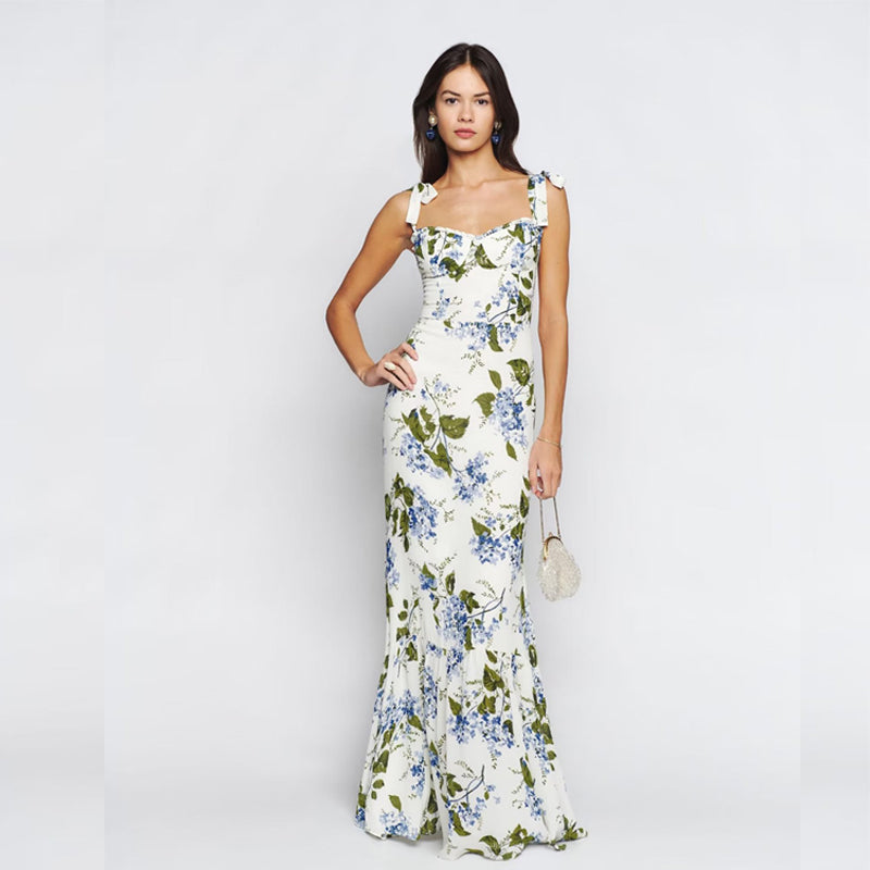 Robe Longue Fleurie Femme – Légère Lacets Coupe Ajustée