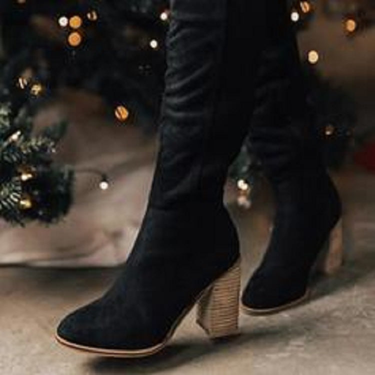 Bottes Hautes Femme Apolline en Daim à Talon Bloc