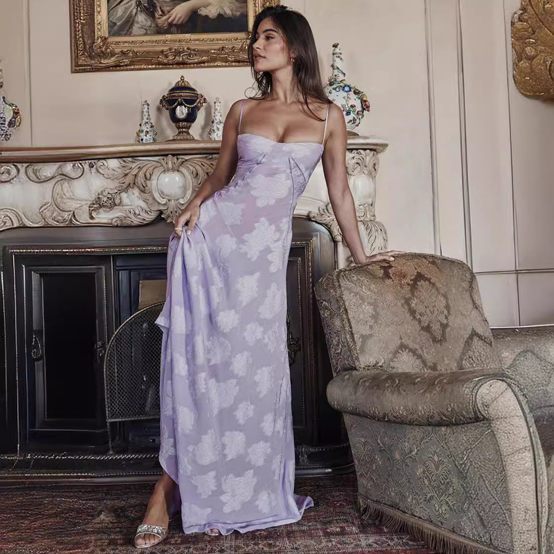 Robe Longue Femme Chiffon – Dos Nu Lacets Coupe Ajustée