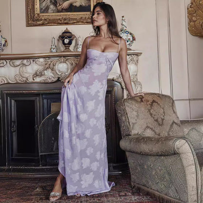 Robe Longue Femme Chiffon – Dos Nu Lacets Coupe Ajustée