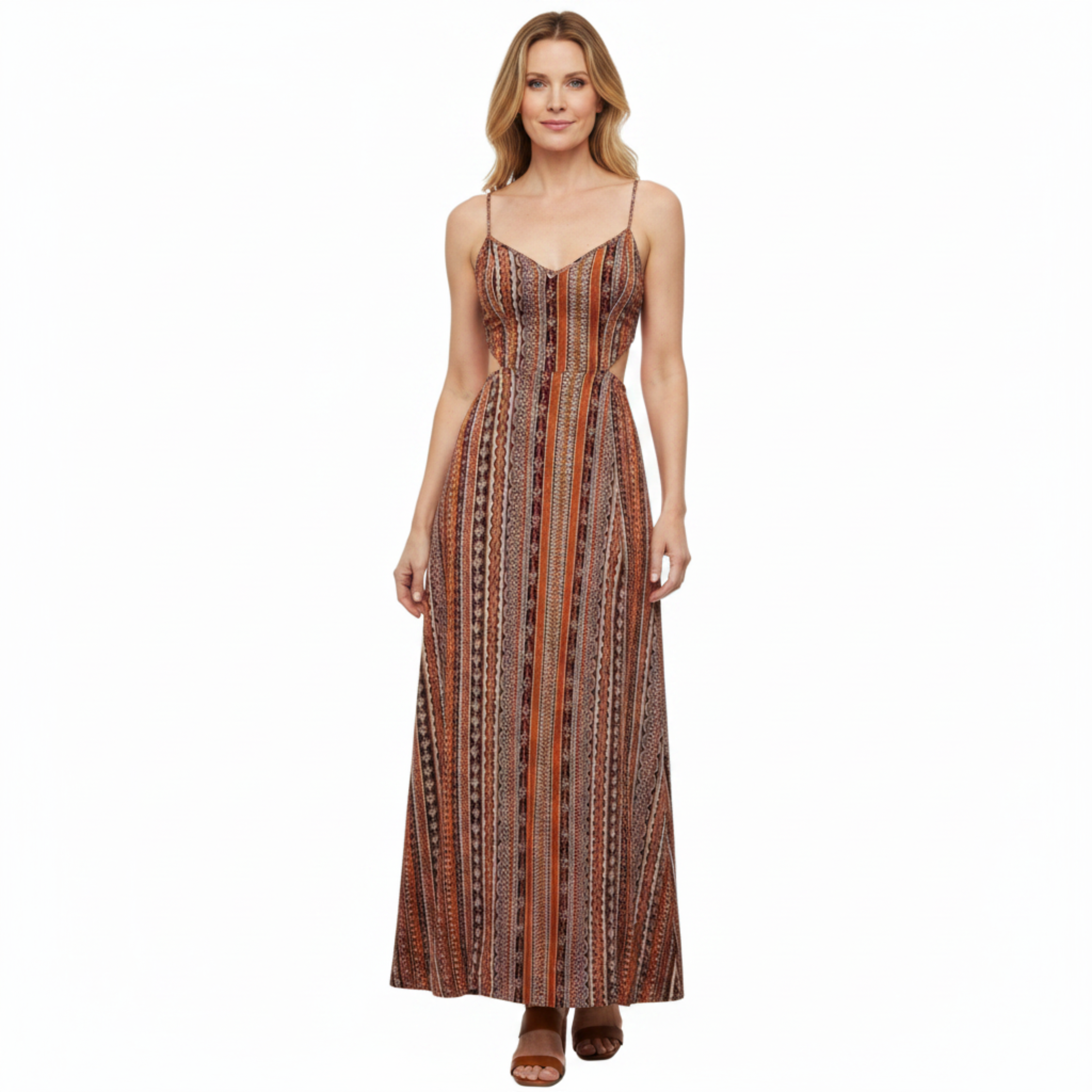 Robe Longue Femme Smockée – Bretelles Fines &amp; Double Fente Cuisse