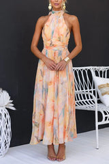 Robe Maxi Femme Légère Col Halter – Dos Nu Coupe A-Line Fluide