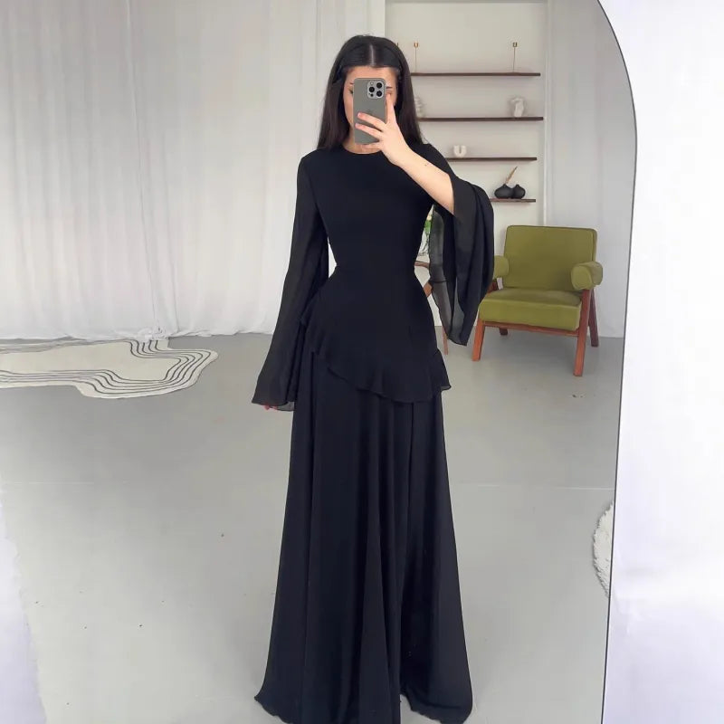 Robe Femme Col Rond Moulante Manches Longues – Tombé Fluide
