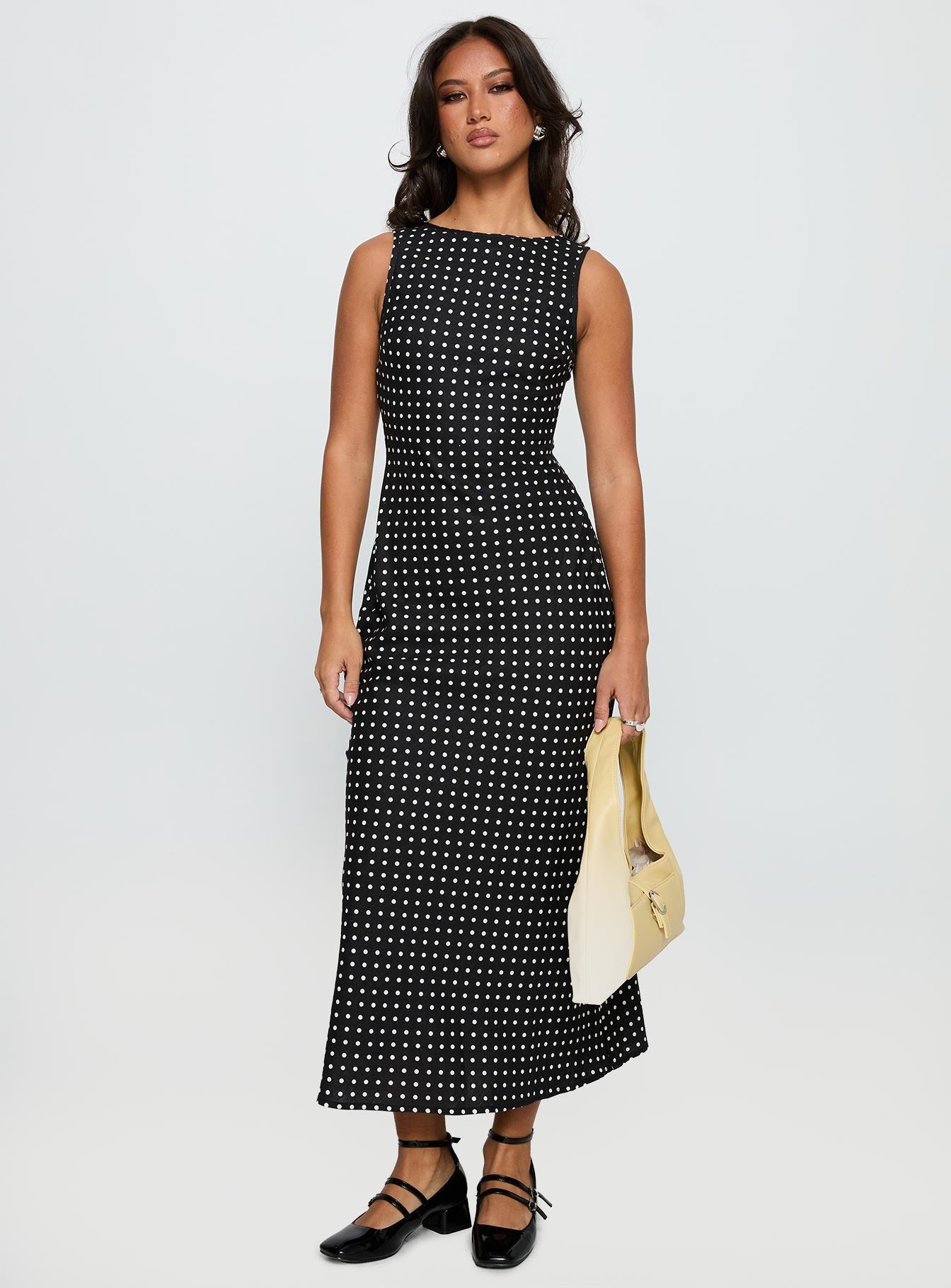 Robe Midi Femme Sans Manches à Pois – Encolure Ronde Silhouette Fluide