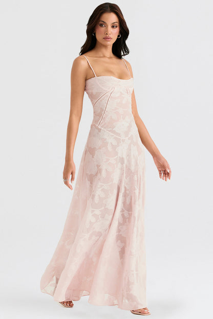 Robe longue à fines bretelles femme – coupe ajustée ourlet évasé