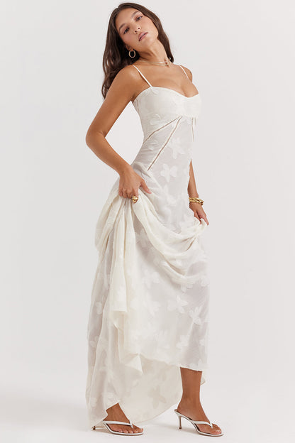 Robe longue à fines bretelles femme – coupe ajustée ourlet évasé