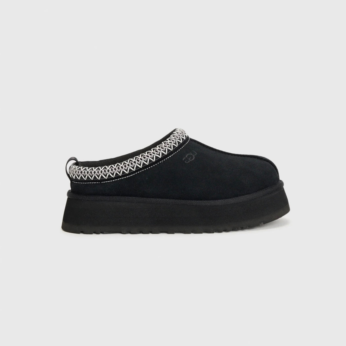 UGG Tazz II Black chaussons à plateforme femme en daim et peau de mouton noir, vue de profil