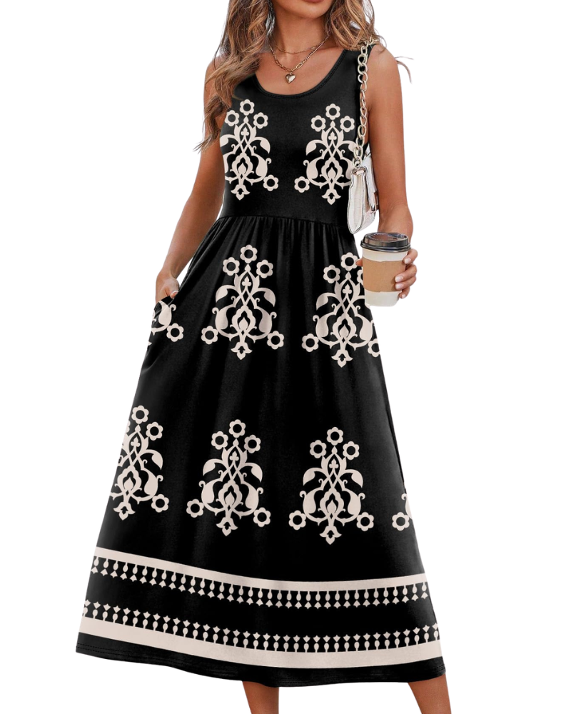 Robe Midi Femme en tissu léger, avec poches, coupe fluide – Menvelo