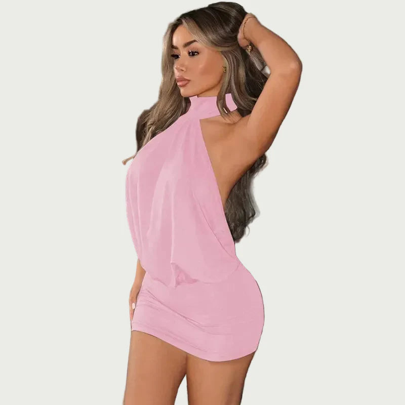 Robe Mini Femme en tissu léger, dos nu, coupe confortable – Menvelo