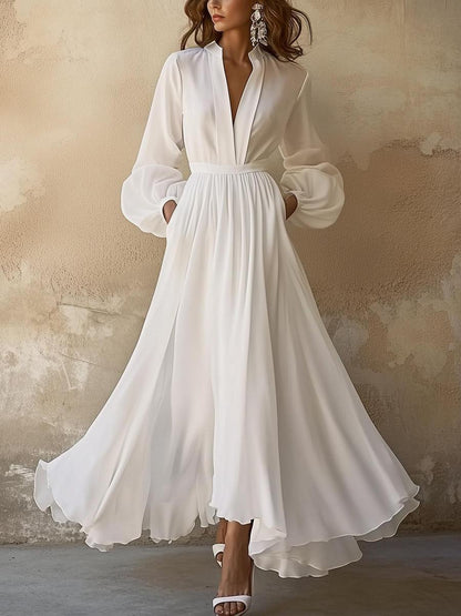 Robe longue manches longues femme – col V