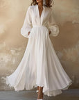 Robe longue manches longues femme – col V