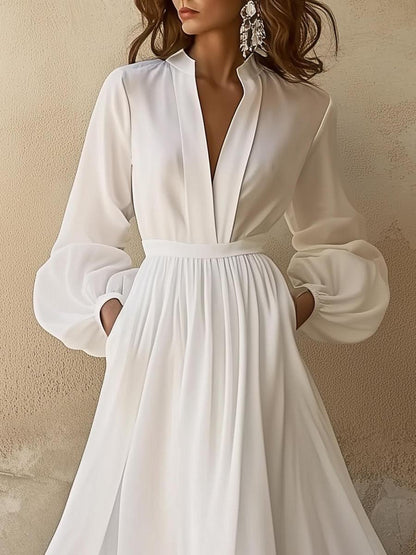 Robe longue manches longues femme – col V