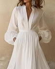 Robe longue manches longues femme – col V