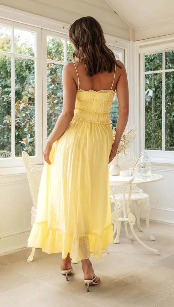 Robe Maxi Bohème Femme – Bretelles Fines Lacet Devant