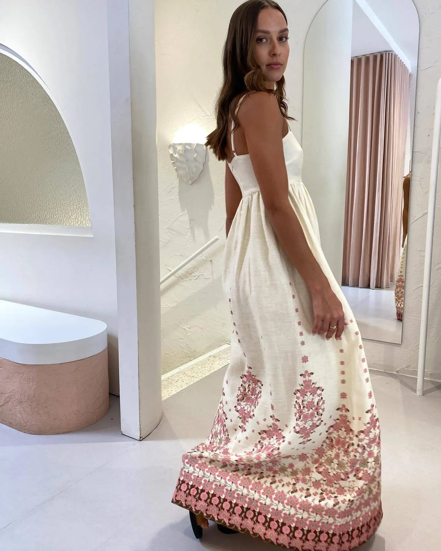 Robe Femme Imprimée en Coton et Lin – Bretelles Fines et Coupe Décontractée