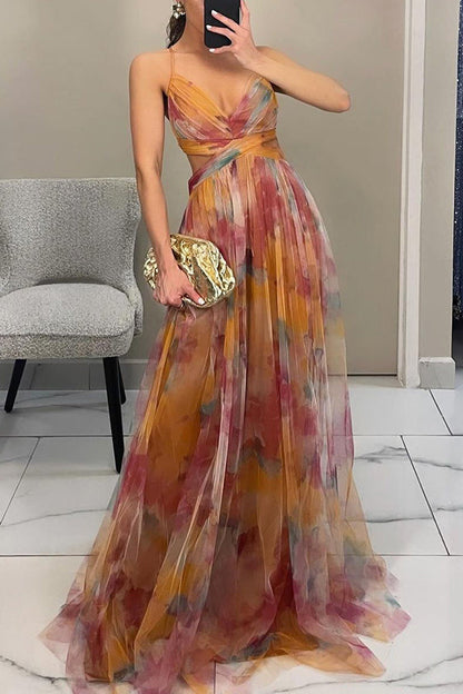 Robe maxi femme en mesh floral – Buste ajusté jupe fluide