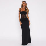 Robe Maxi à Empiècements en Dentelle Femme – Sans Manches Coupe Ajustée Évasée