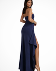 Robe Longue Femme Sans Bretelles – Fente Haute et Drapé Asymétrique