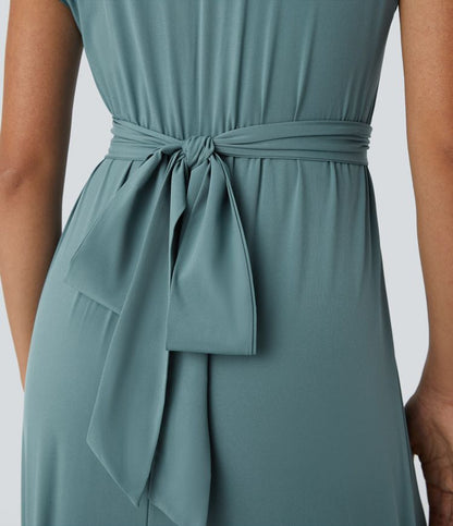 Robe Midi Légère à Col V pour Femme – Taille Élastique Coupe Évasée