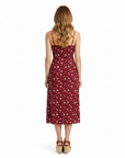 Robe Midi Femme Fleurie – Bretelles Fines, Nœud et Fente Latérale