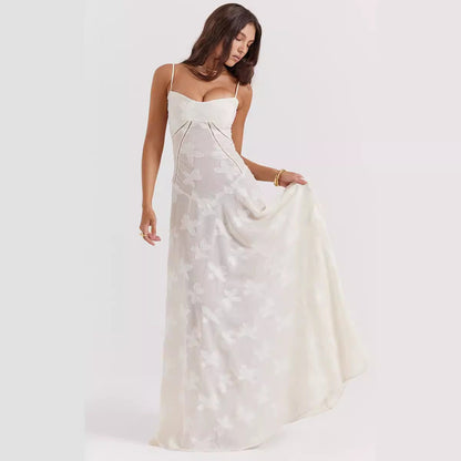 Robe Longue Femme Chiffon – Dos Nu Lacets Coupe Ajustée