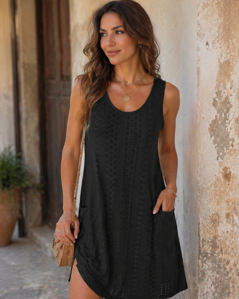 Robe Midi Femme en tissu léger, sans manches, coupe fluide – Menvelo