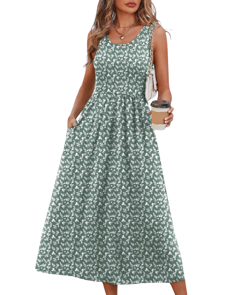 Robe Midi Femme en tissu léger, avec poches, coupe fluide – Menvelo
