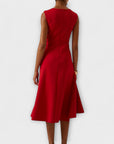 Robe Midi Structurée Sans Manches pour Femme – Col Rond Ourlet Évasé Ajusté