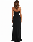 Robe Longue Femme Bustier sans Bretelles – Froncée avec Fente Haute