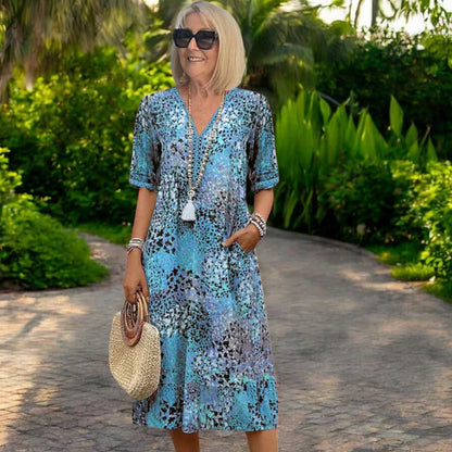 Robe midi bohème femme légère – col V coupe décontractée
