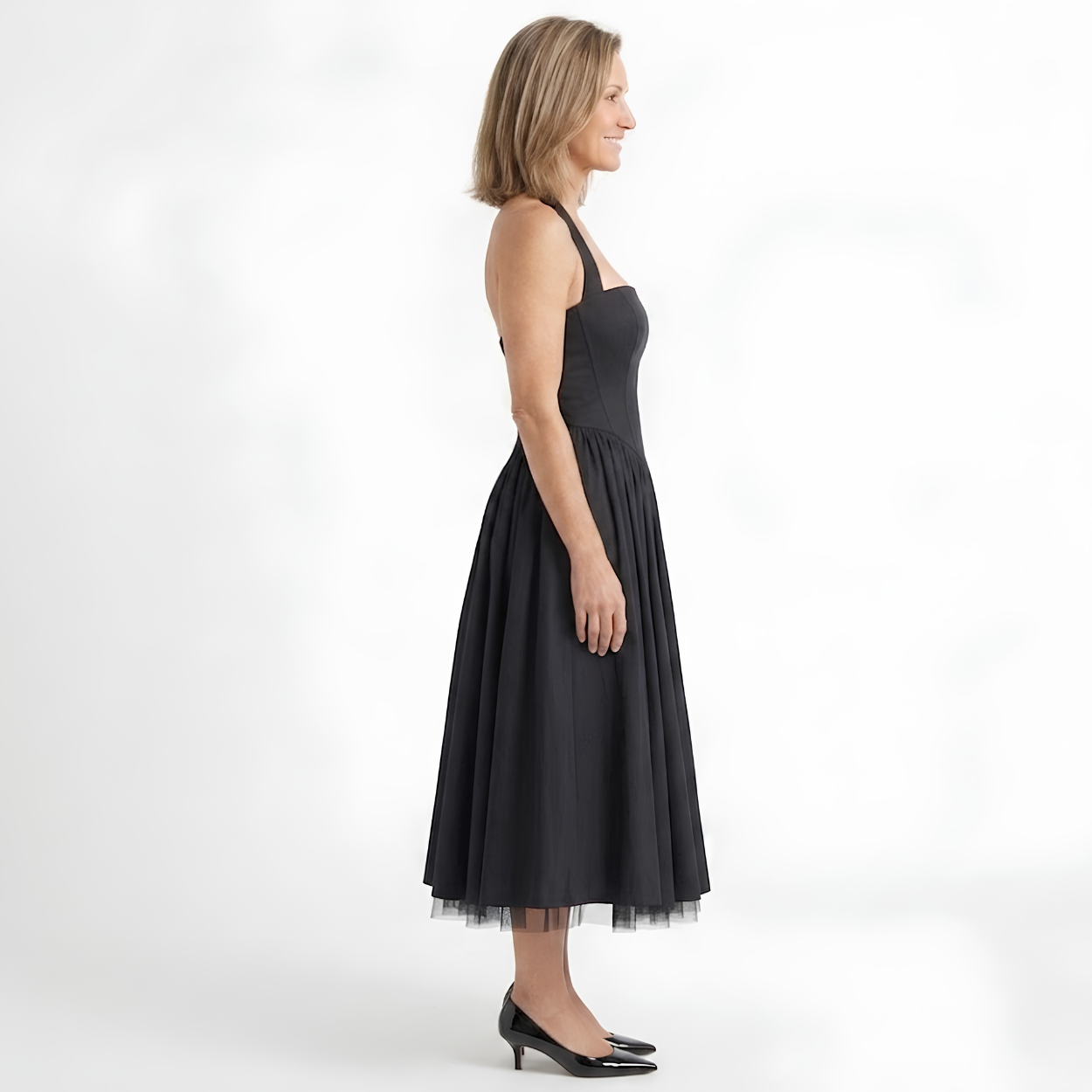Robe Midi Femme Trapèze Dos Nu – Bustier Ajusté Coupe Évasée