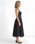 Robe Midi Femme Trapèze Dos Nu – Bustier Ajusté Coupe Évasée
